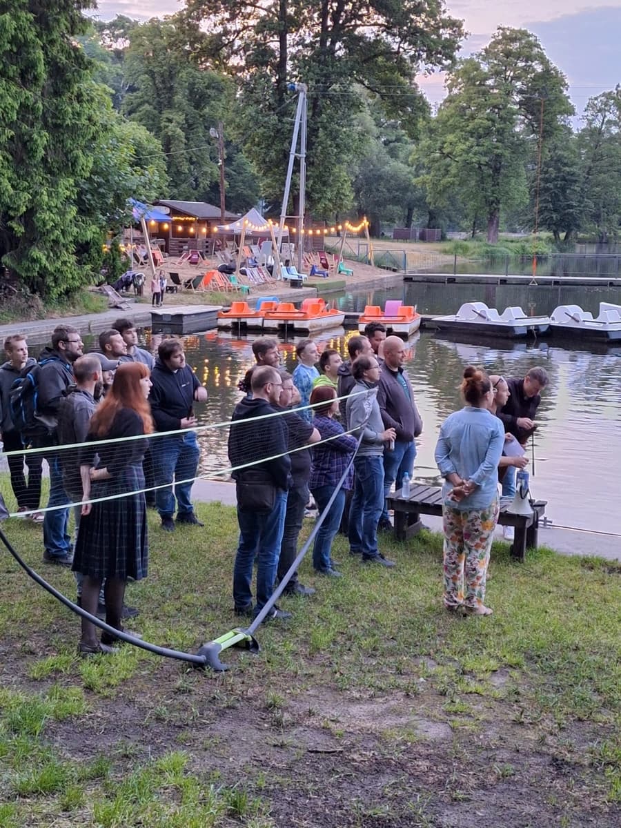 Coworkers at the lake together