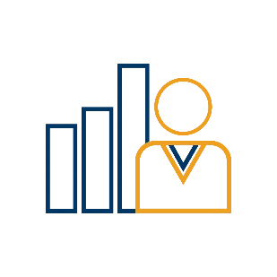 Person next to bar chart icon