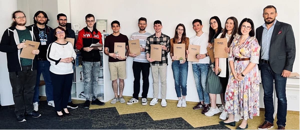 Coworkers receiving awards